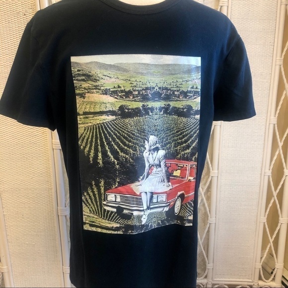 Graphic Tee Black Original Artist Design Collage Print Scenic Retro Handmade - Picture 2 of 11